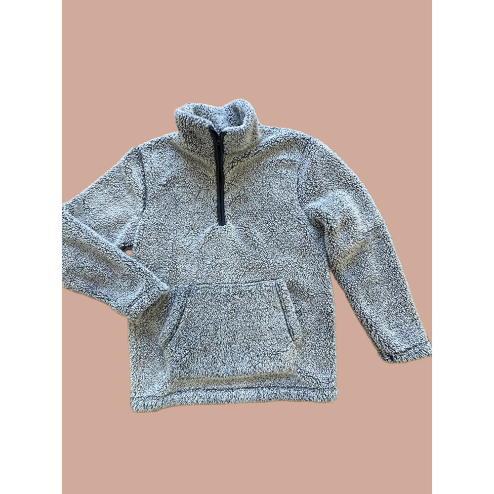 Royal Class Size M Sherpa‎ Fleece Soft 1/4 Zip Gray Pull Over Sweater